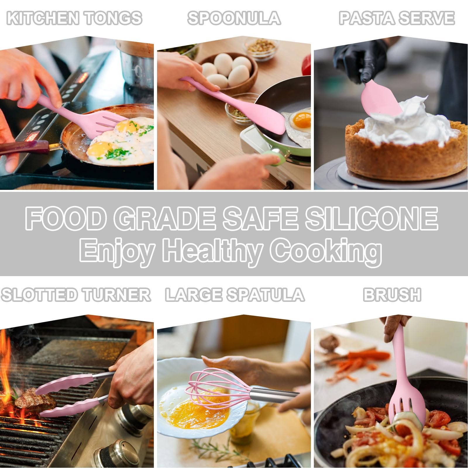 Foto 7 pulgar | Juego De Utensilios De Cocina Umite Chef Silicone  22 Piezas Con Soporte  Color Rosa - Venta Internacional.