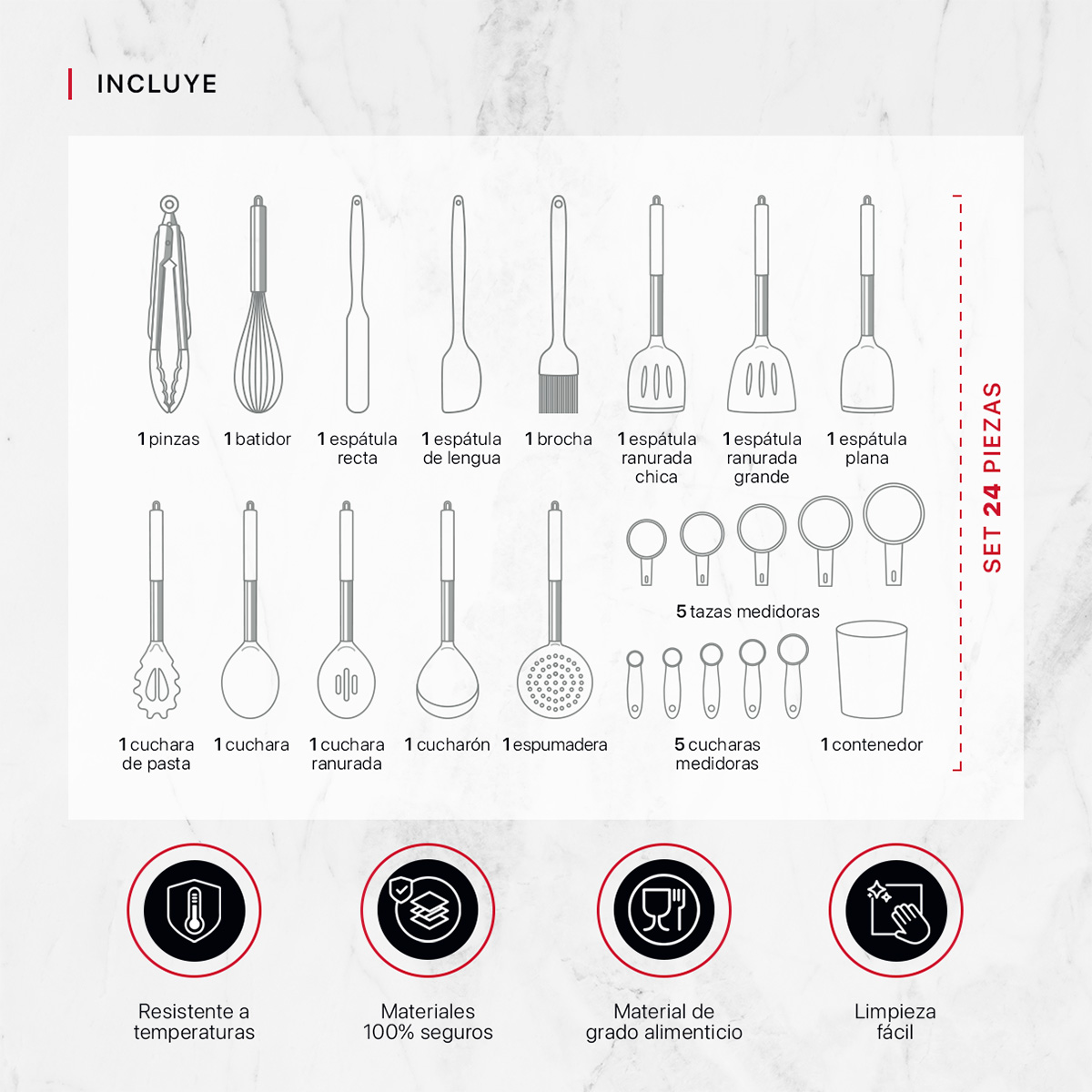 Foto 4 pulgar | Juego De Utensilios De Cocina Cookify De Silicona Y Acero Inoxidable  Negro- Plata  24 Piezas