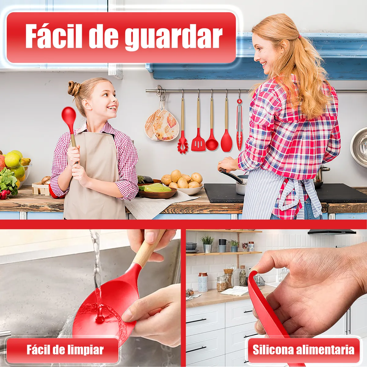 Foto 4 pulgar | Silicona Utensilios De Cocina Espatulas Reposteria Eo Safe Imports Esi-20655 Rojo