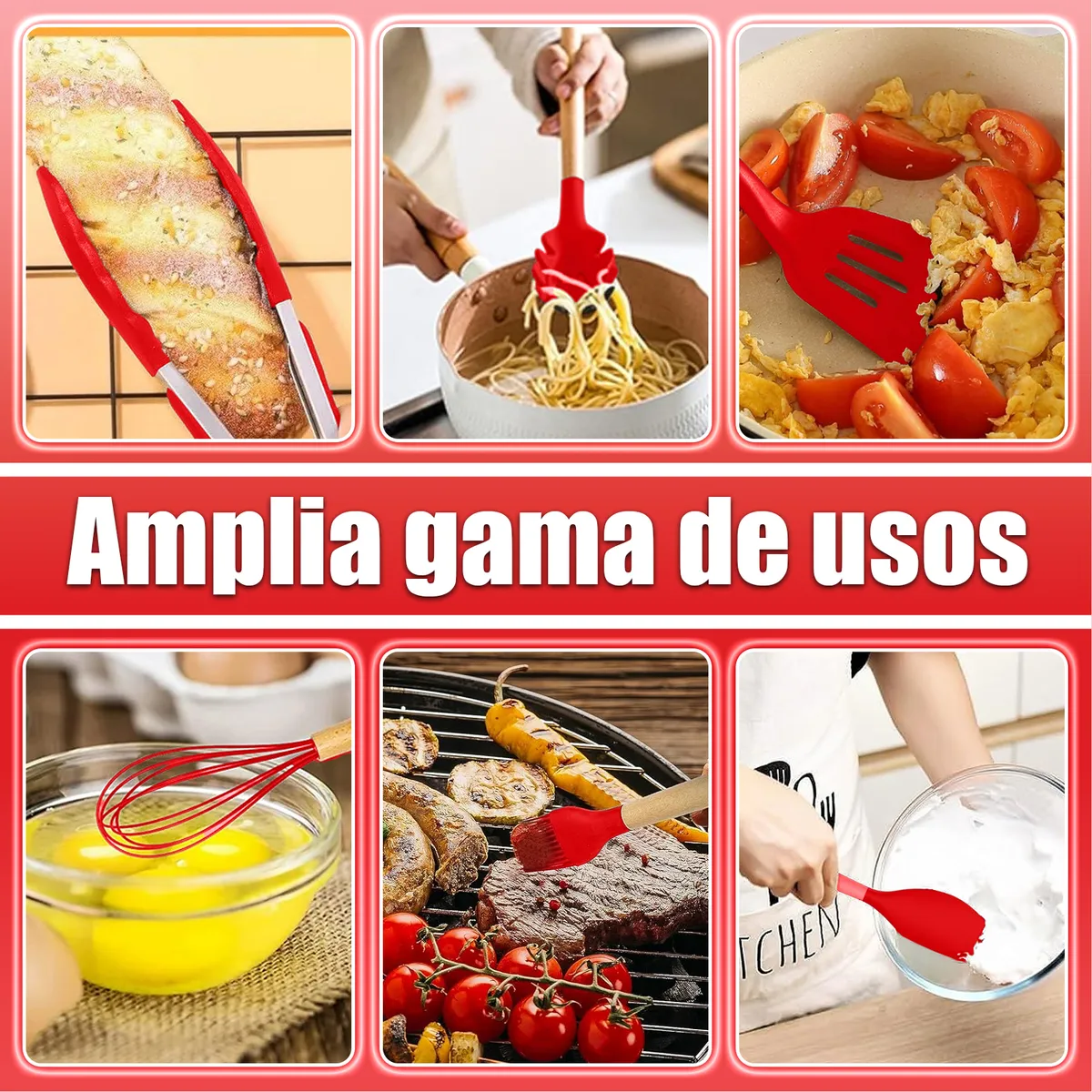 Foto 5 pulgar | Silicona Utensilios De Cocina Espatulas Reposteria Eo Safe Imports Esi-20655 Rojo