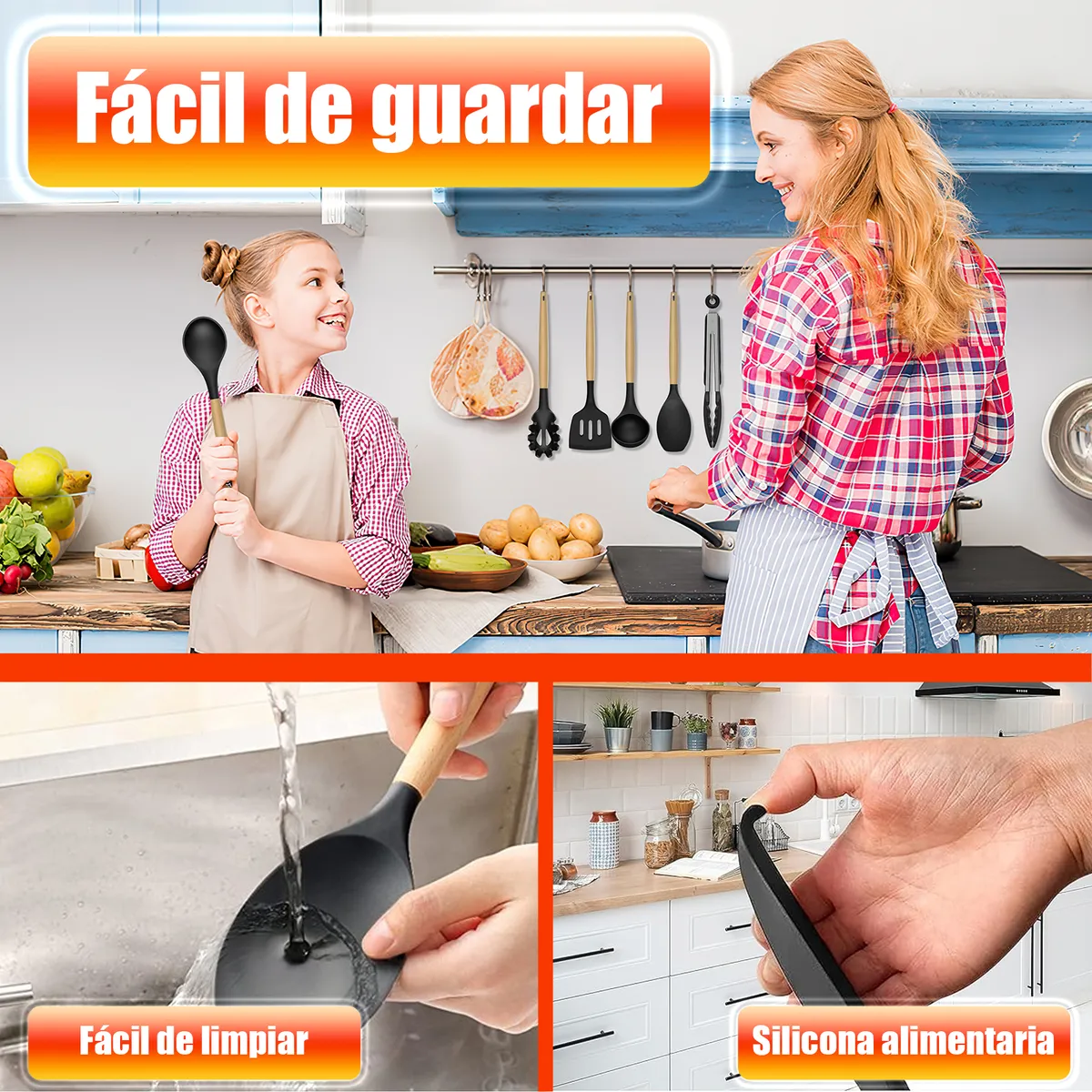 Foto 4 pulgar | Silicona Utensilios De Cocina Espatulas Reposteria Eo Safe Imports Esi-20654 Negro
