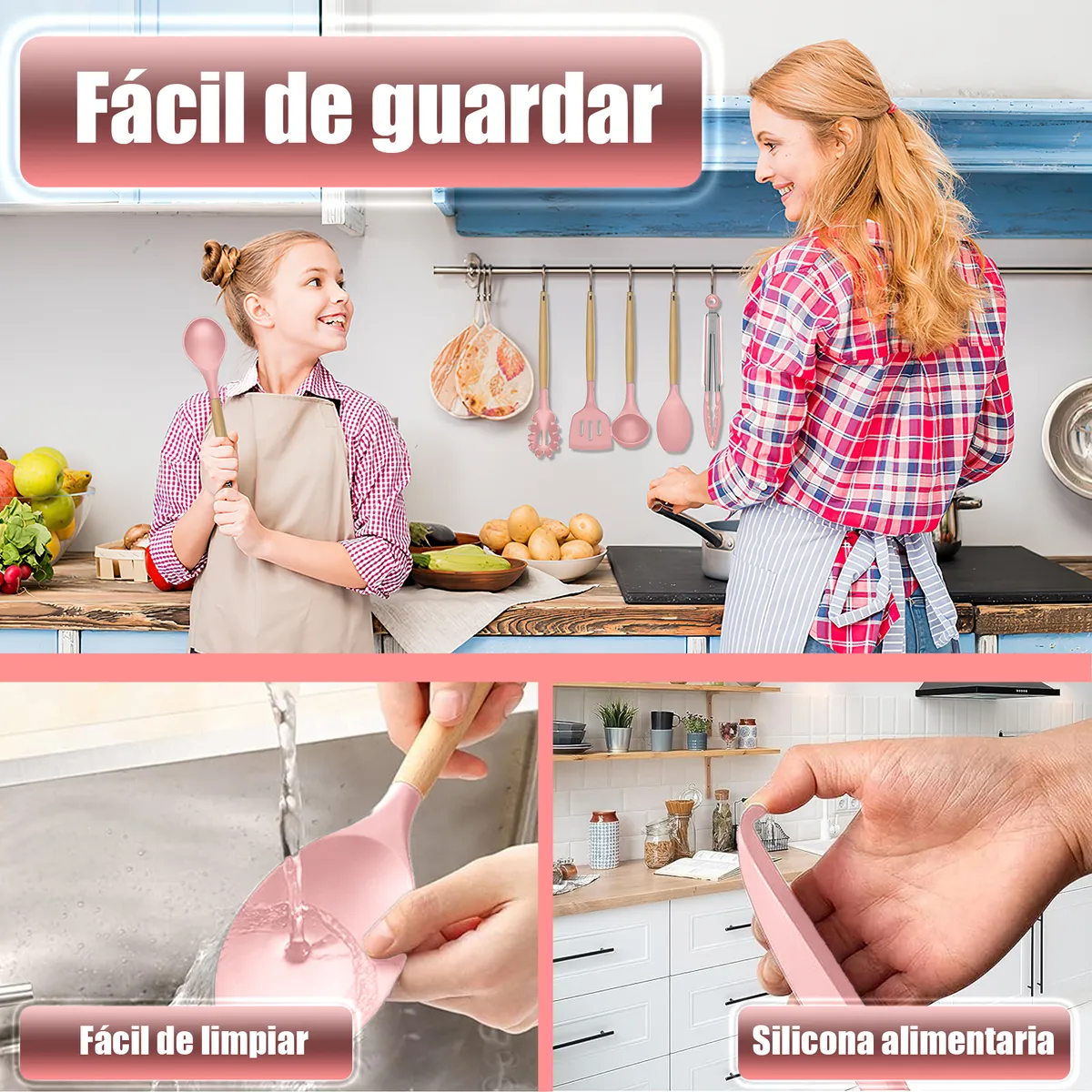 Foto 4 pulgar | Silicona Utensilios De Cocina Espatulas Reposteria Eo Safe Imports Esi-20656 Rosa