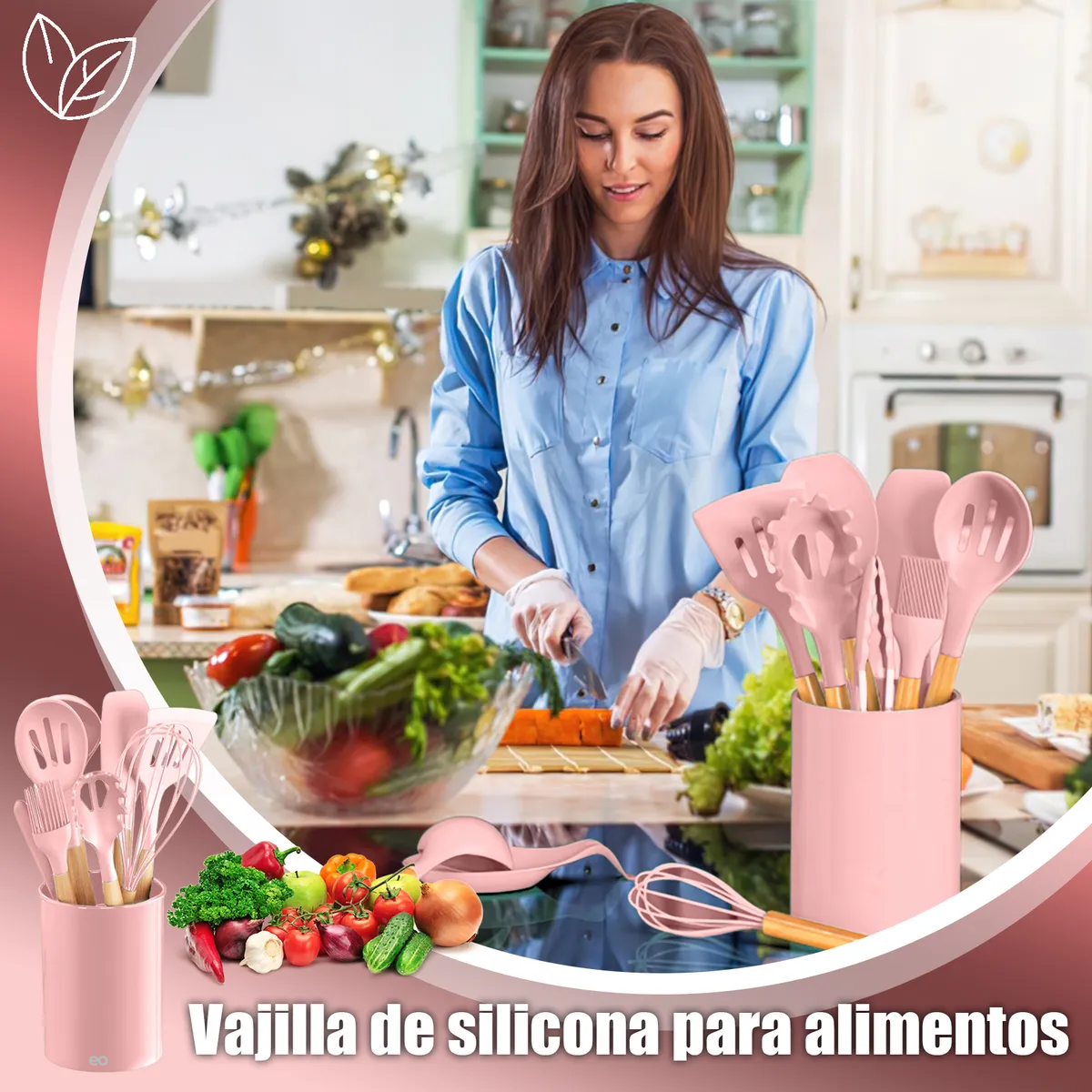 Foto 5 pulgar | Silicona Utensilios De Cocina Espatulas Reposteria Eo Safe Imports Esi-20656 Rosa