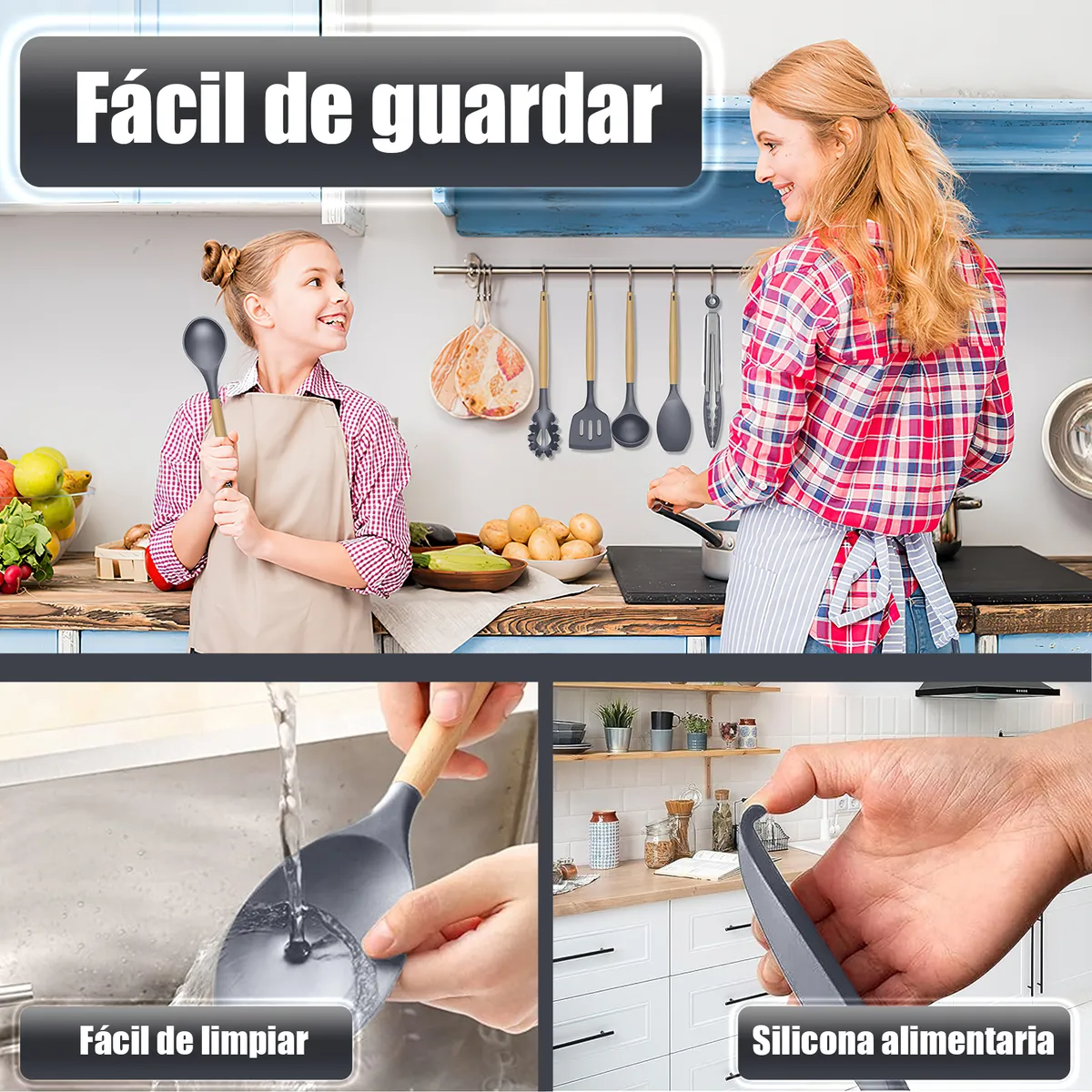 Foto 5 pulgar | Silicona Utensilios De Cocina Espatulas Reposteria Eo Safe Imports Esi-20653 Gris