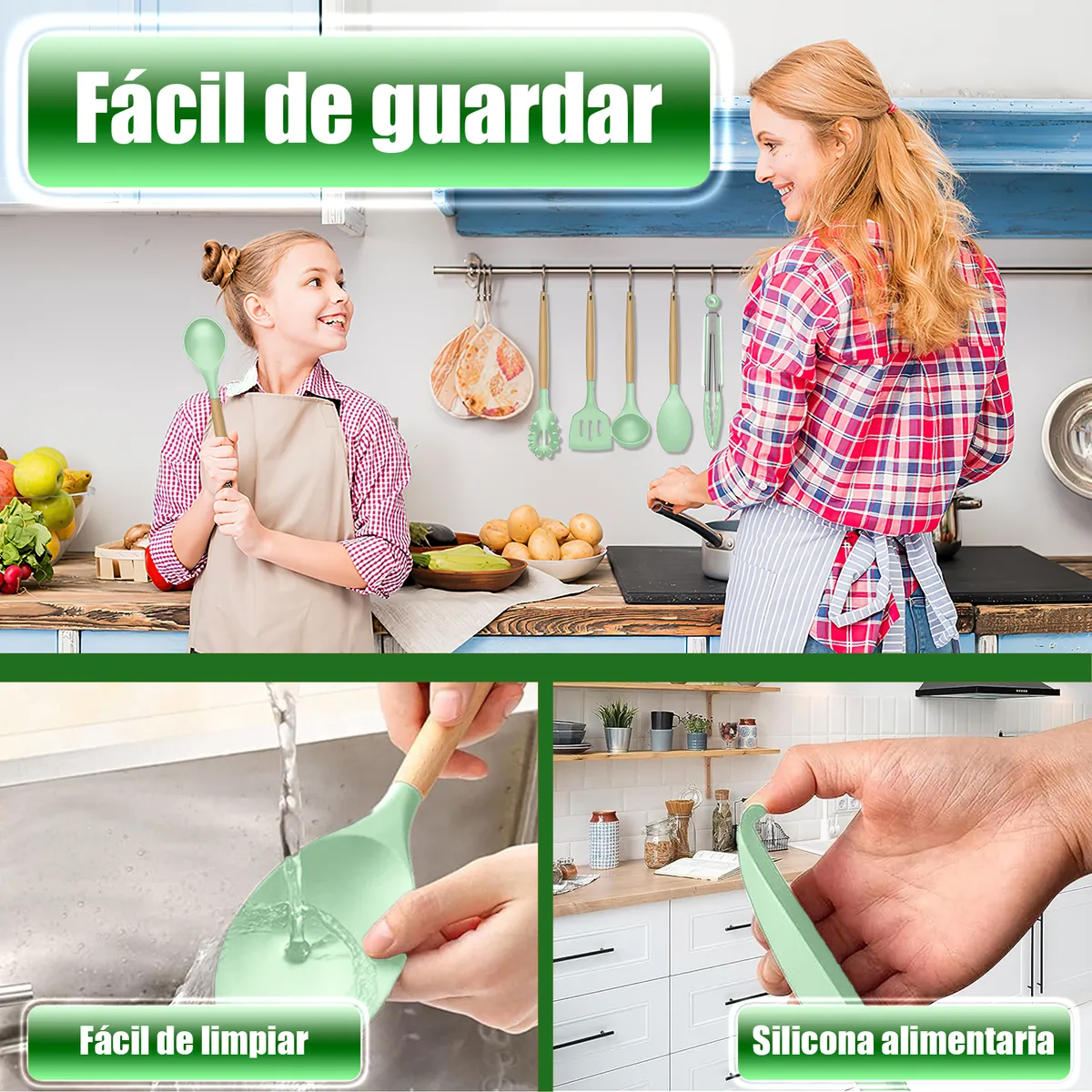 Foto 4 pulgar | Silicona Utensilios De Cocina Espatulas Reposteria Eo Safe Imports Esi-20657 Verde