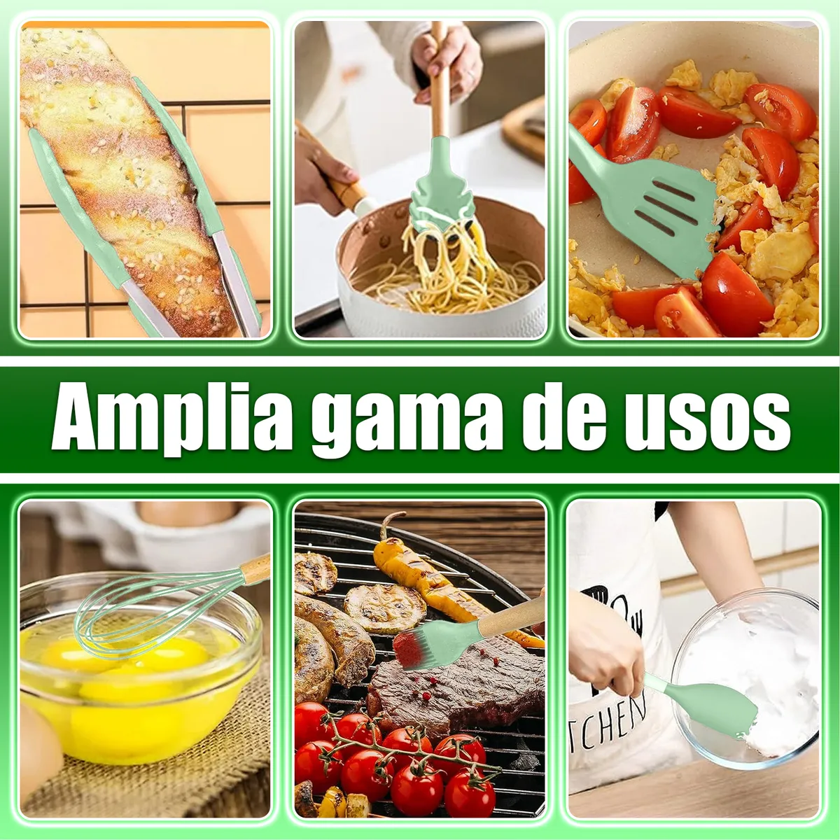 Foto 5 pulgar | Silicona Utensilios De Cocina Espatulas Reposteria Eo Safe Imports Esi-20657 Verde