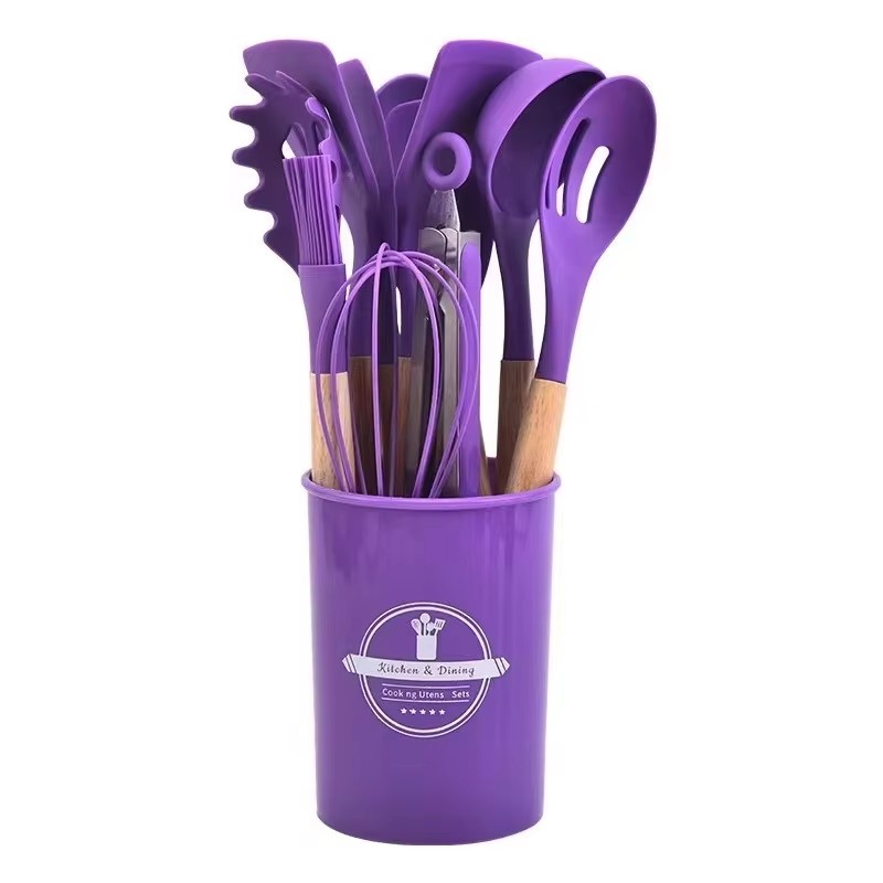 Foto 2 pulgar | Set De 12 Utensilios Cocina Silicona Y Madera Color Morado