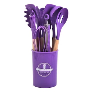 Foto 1 | Set De 12 Utensilios Cocina Silicona Y Madera Color Morado