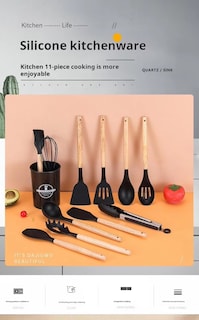 Foto 7 | Set De 12 Utensilios Cocina Silicona Y Madera Color Morado