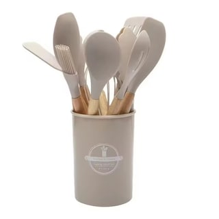 Foto 1 | Set De 12 Utensilios Cocina Silicona Y Madera Color Cafe