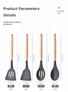Foto 2 | Set De 12 Utensilios Cocina Silicona Y Madera Color Cafe