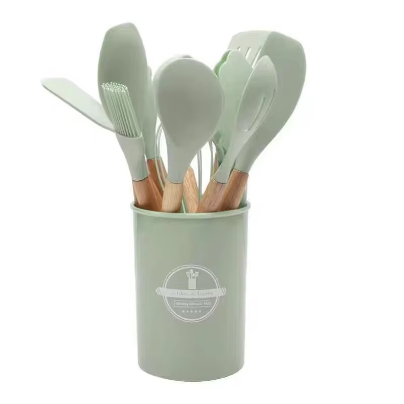 Foto 2 pulgar | Set De 12 Utensilios Cocina Silicona Y Madera Color Verde