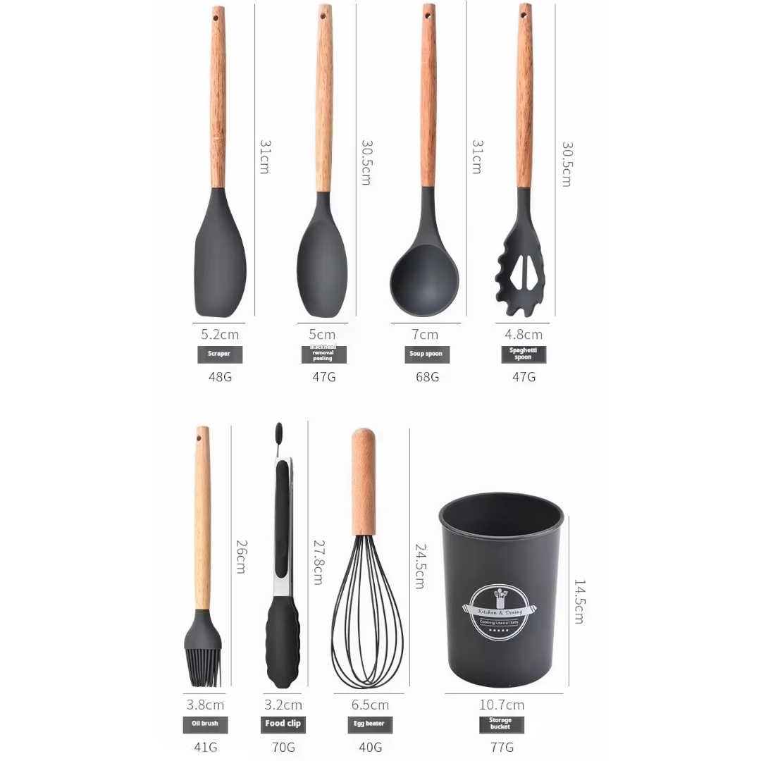 Foto 4 pulgar | Set De 12 Utensilios Cocina Silicona Y Madera Color Verde