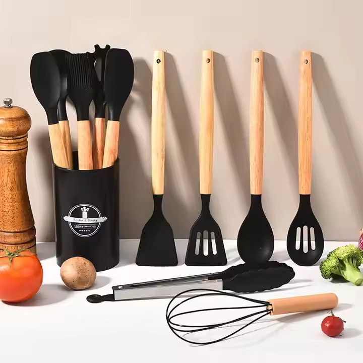 Foto 7 pulgar | Set De 12 Utensilios Cocina Silicona Y Madera Color Verde