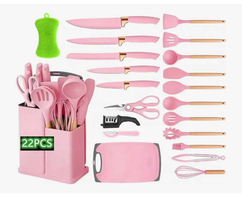 Foto 1 | Juego De Utensilios Cocina De Silicona & Cuchillos 22 Piezas