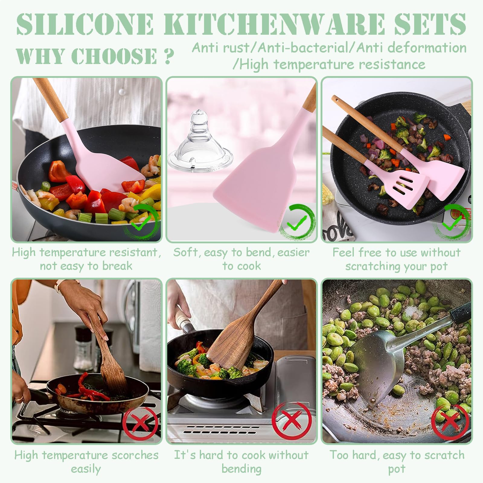 Foto 4 | Juego De Utensilios De Cocina Yjppdd De Silicona  12 Piezas  Resistentes Al Calor - Venta Internacional.