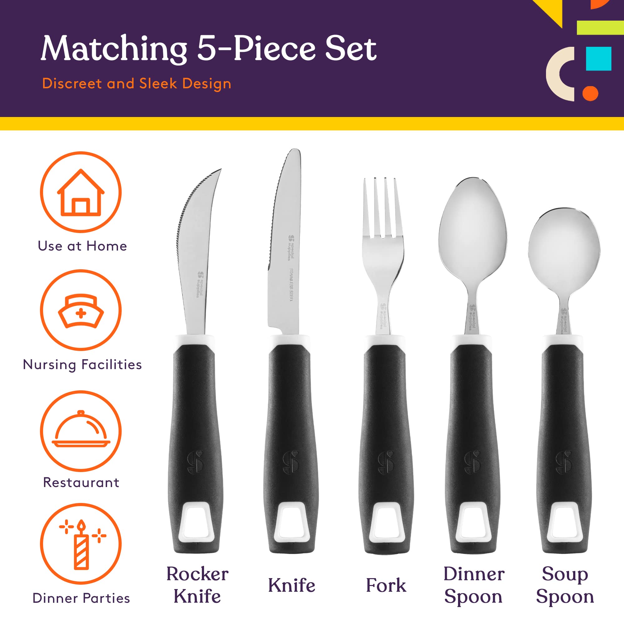 Foto 4 pulgar | Juego De 5 Piezas De Acero Inoxidable Adaptive Utensilios Special Supplies - Venta Internacional.