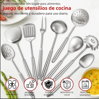 Foto 3 | Juego Utensilios Cocina Acero Inoxidable 9 Piezas Duradero
