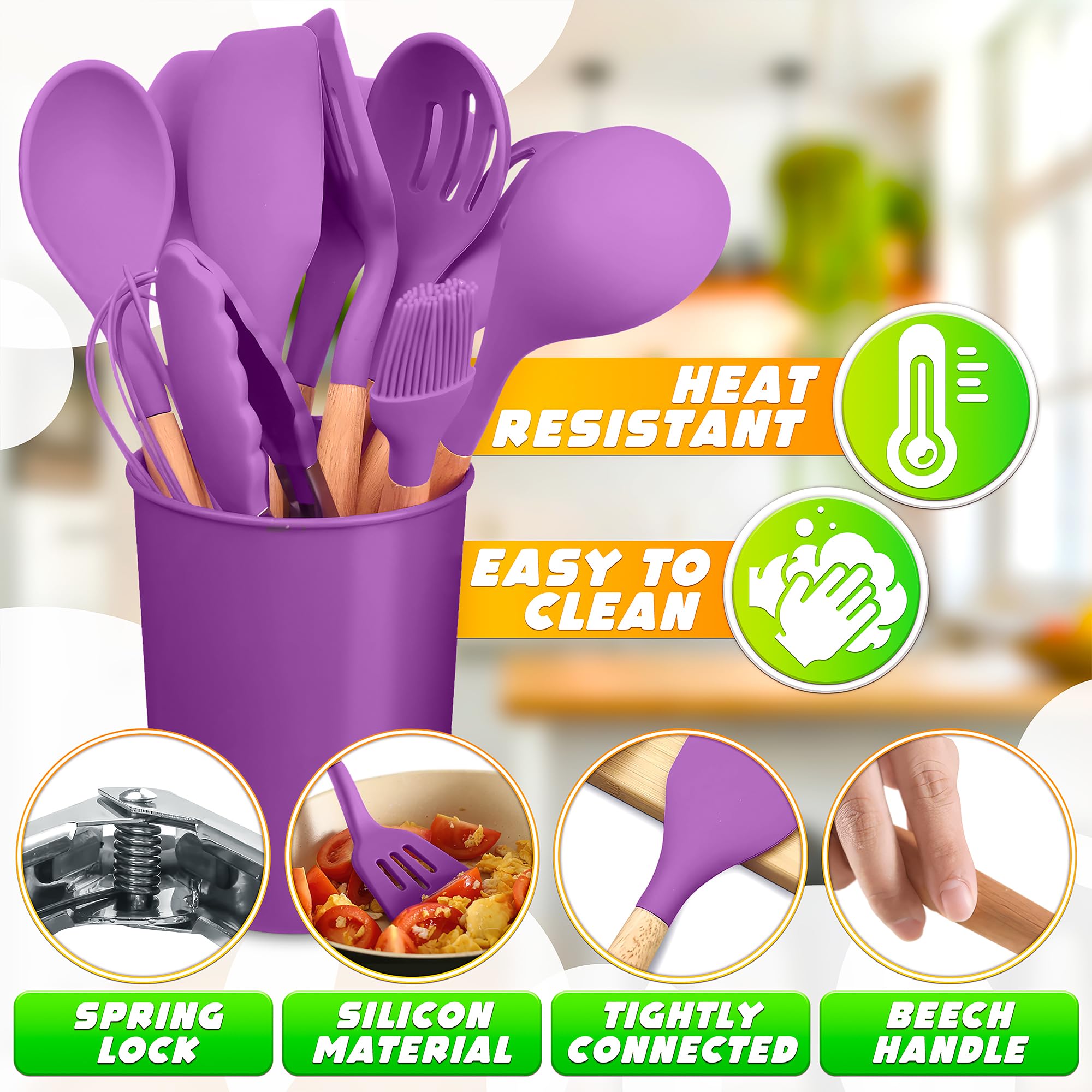 Foto 3 | Juego De Utensilios De Cocina V Tower  Silicona Morada  12 Piezas Con Soporte - Venta Internacional.