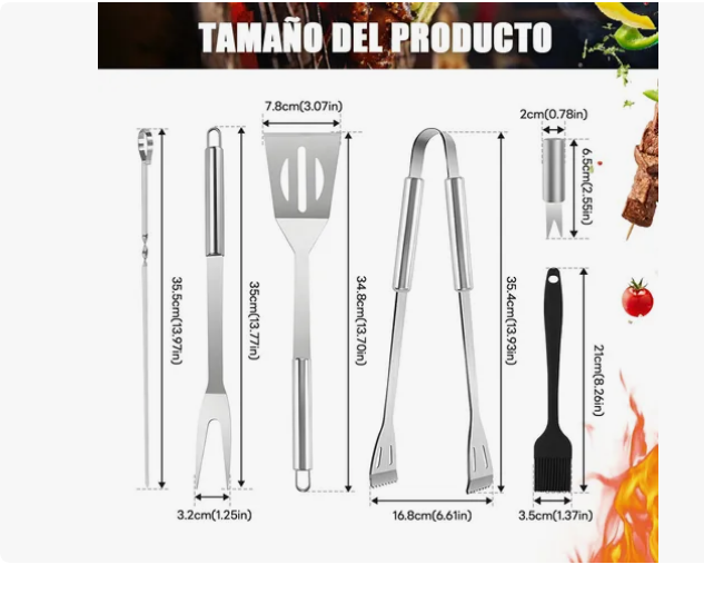 Foto 3 pulgar | Set De Utensilios Para Barbacoa De Acero Inoxidable 17 Pzs