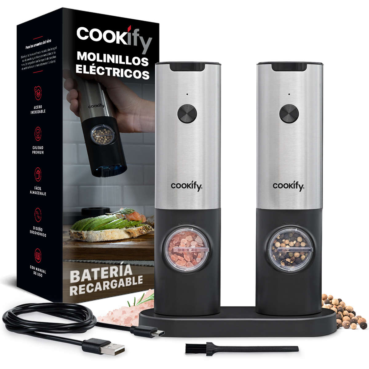Foto 1 | Molinillo Eléctrico De Sal Y Pimienta Cookify Recargable