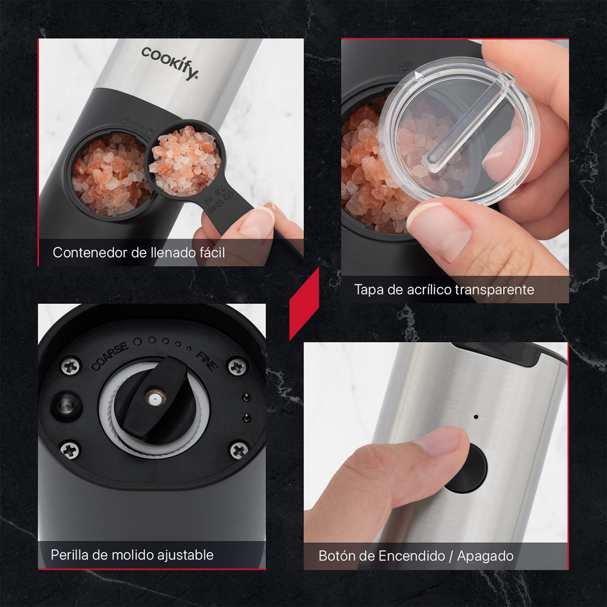 Foto 5 pulgar | Molinillo Eléctrico De Sal Y Pimienta Cookify Recargable