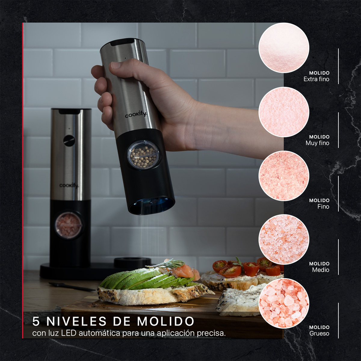 Foto 5 | Molinillo Eléctrico De Sal Y Pimienta Cookify Recargable
