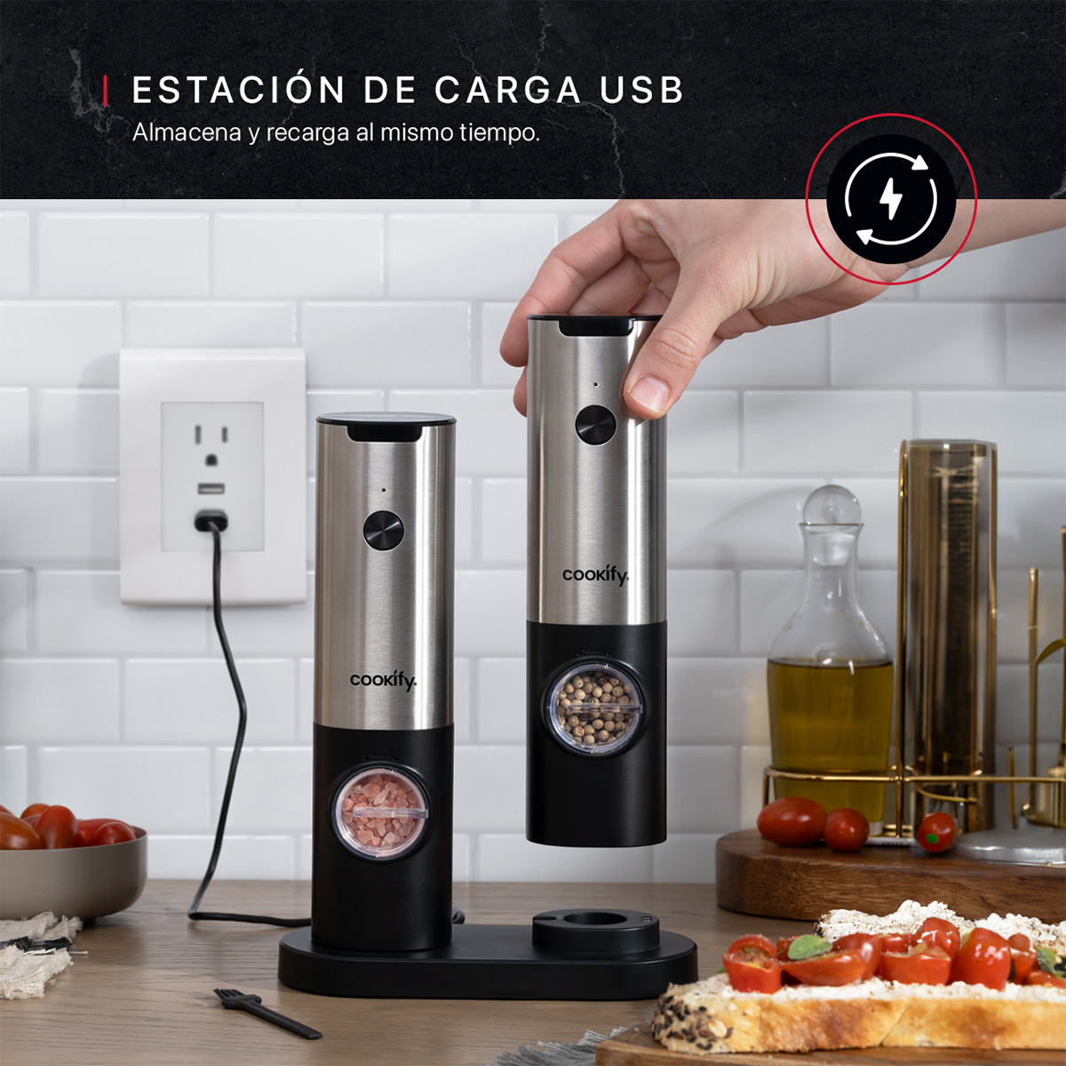 Foto 6 | Molinillo Eléctrico De Sal Y Pimienta Cookify Recargable
