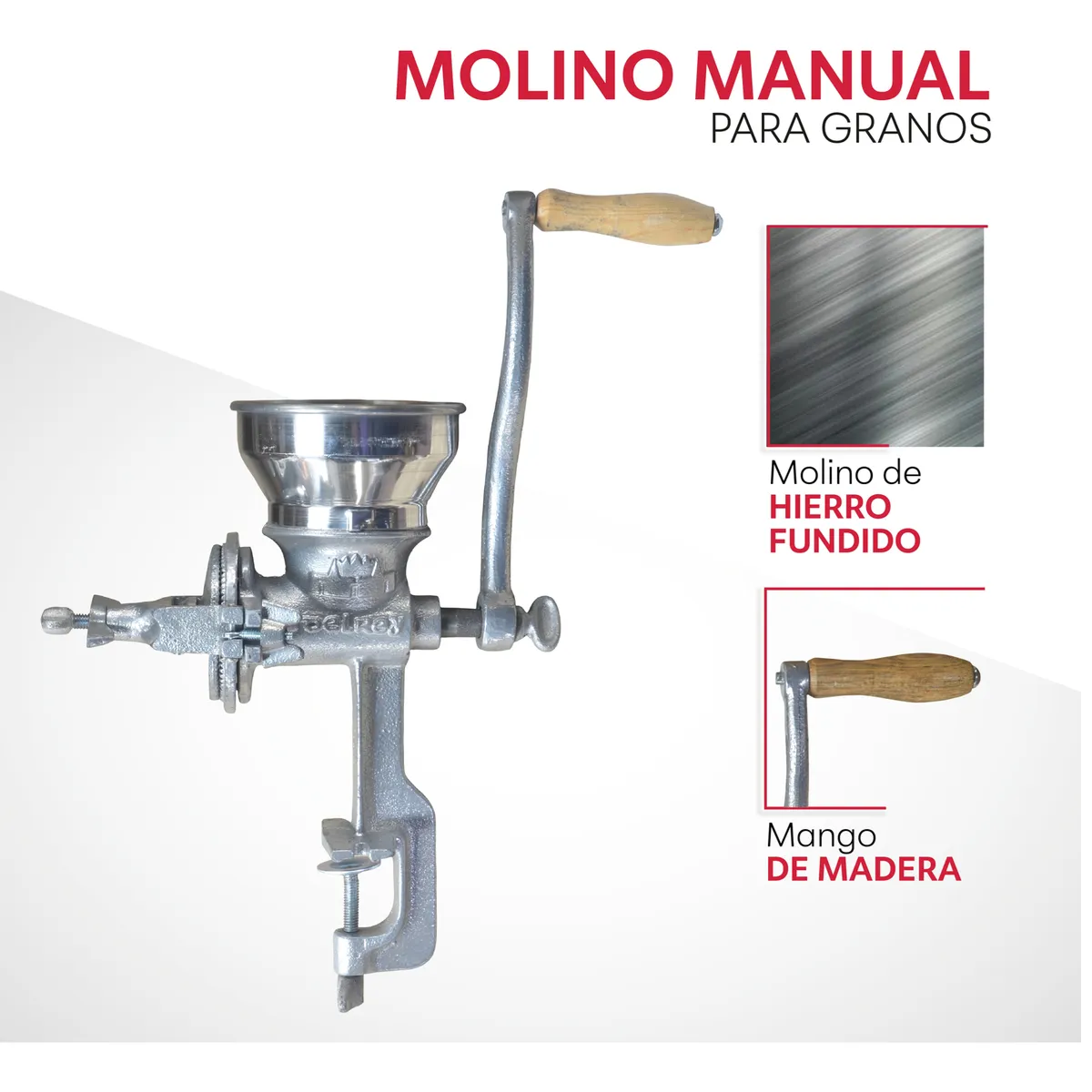 Foto 3 pulgar | Molino De Mano Estañado De Hierro Fundido Para Granos Y Alimentos Alta Resistencia Tradicional