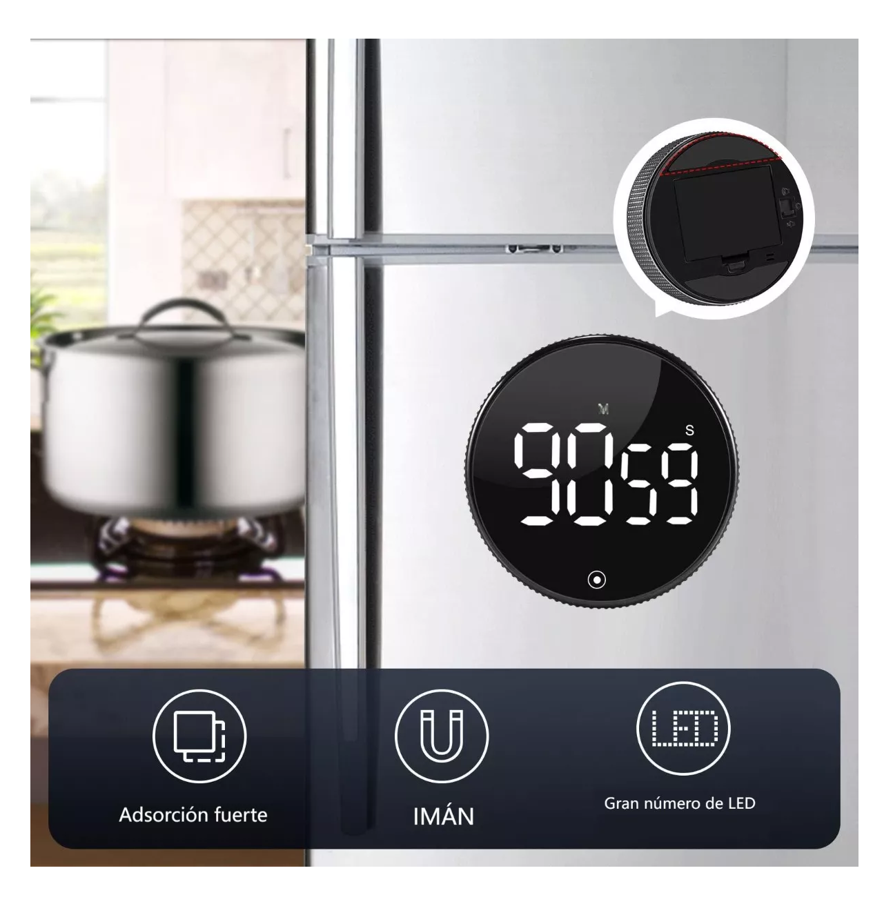 Foto 5 | Cronómetro Magnético Digital Para Cocina, Pantalla Led Grande Negro