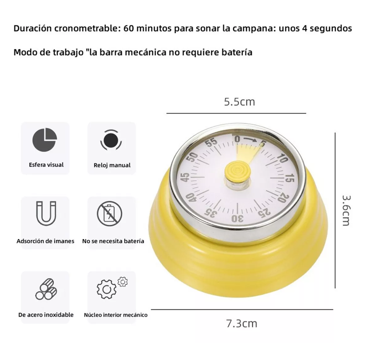 Foto 2 | Temporizador Maquinaria con Soporte Magnético Amarillo para Cocina