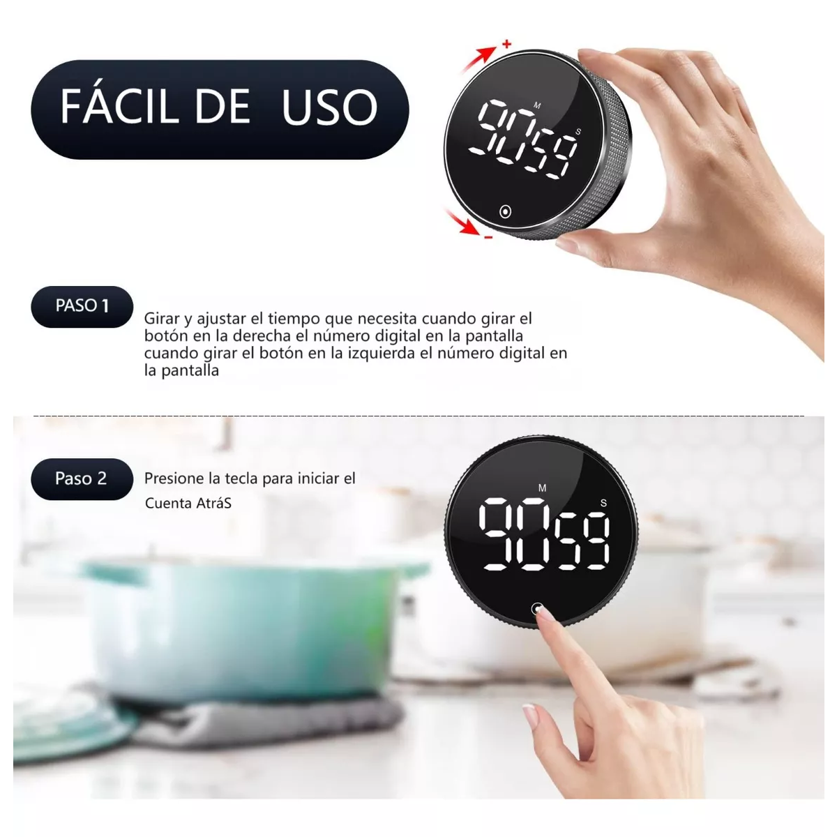 Foto 4 | Cronómetro Magnético Digital Para Cocina Eo Safe Imports Esi-17491 Gris