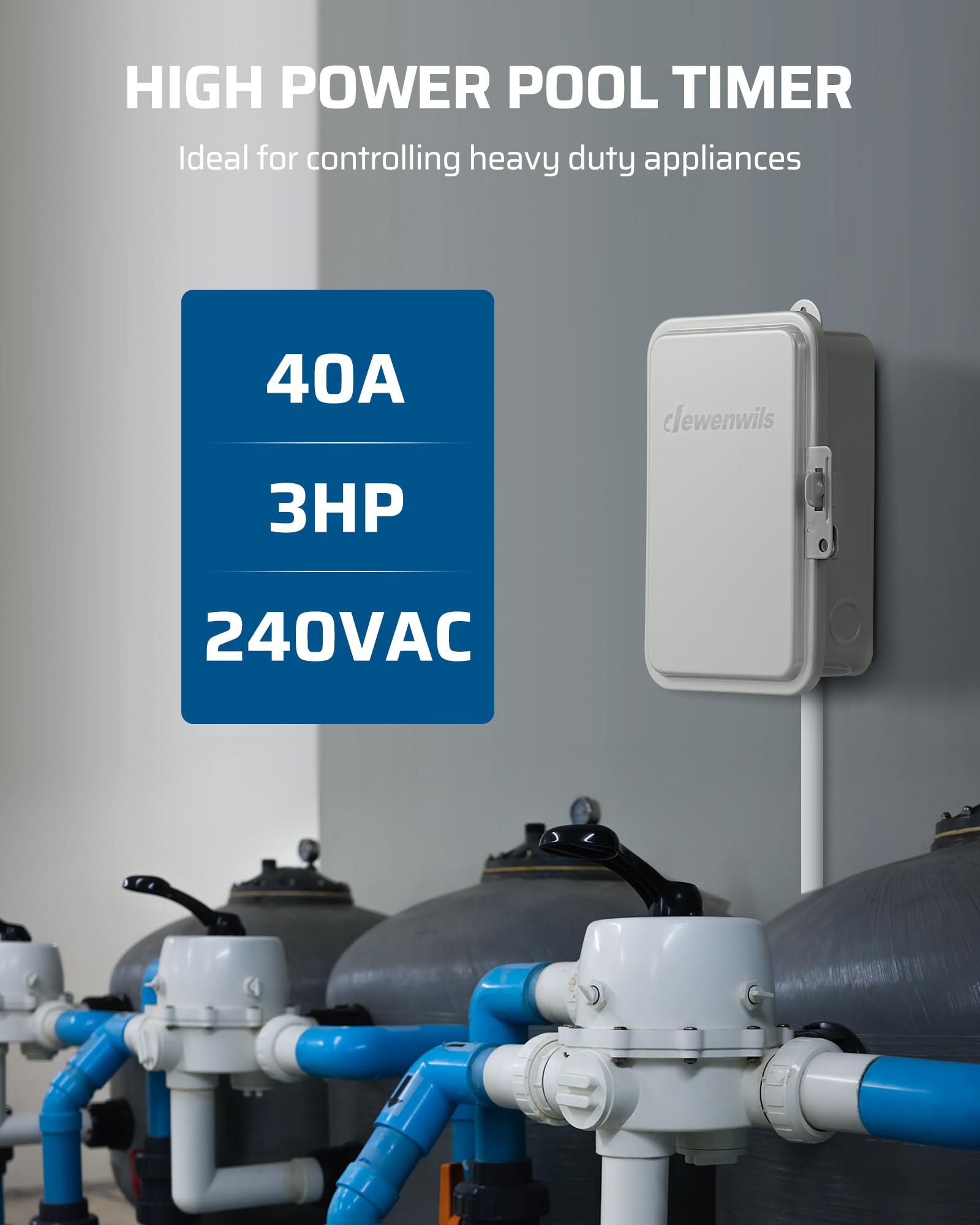Foto 2 | Temporizador De Bomba Para Piscina Dewenwils Outdoor Digital 3hp 40a 240vac Etl - Venta Internacional.