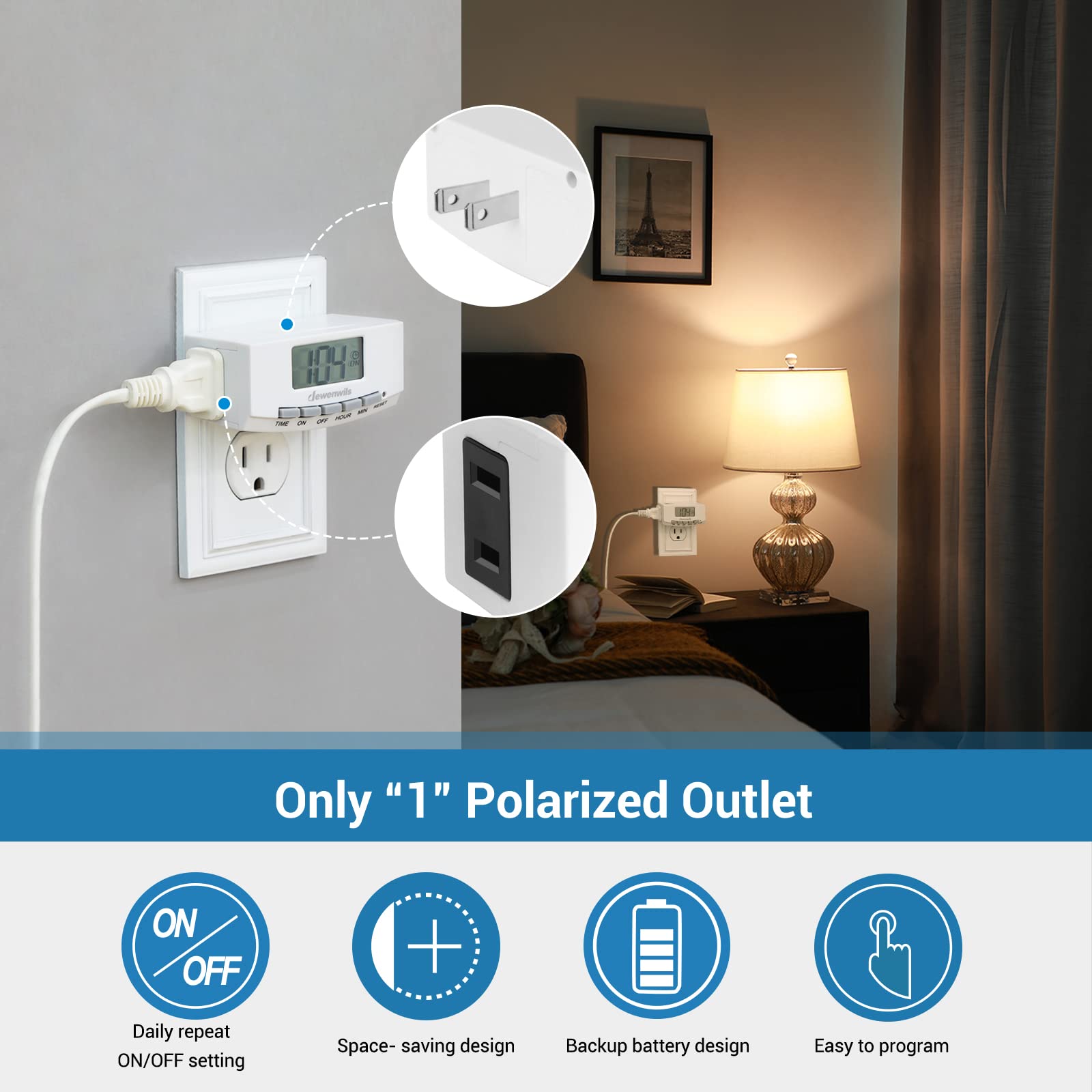 Foto 3 pulgar | Timer Outlet Dewenwils 24 Horas 125 V 15 A 1000 W Para Interiores, Paquete De 2 - Venta Internacional.