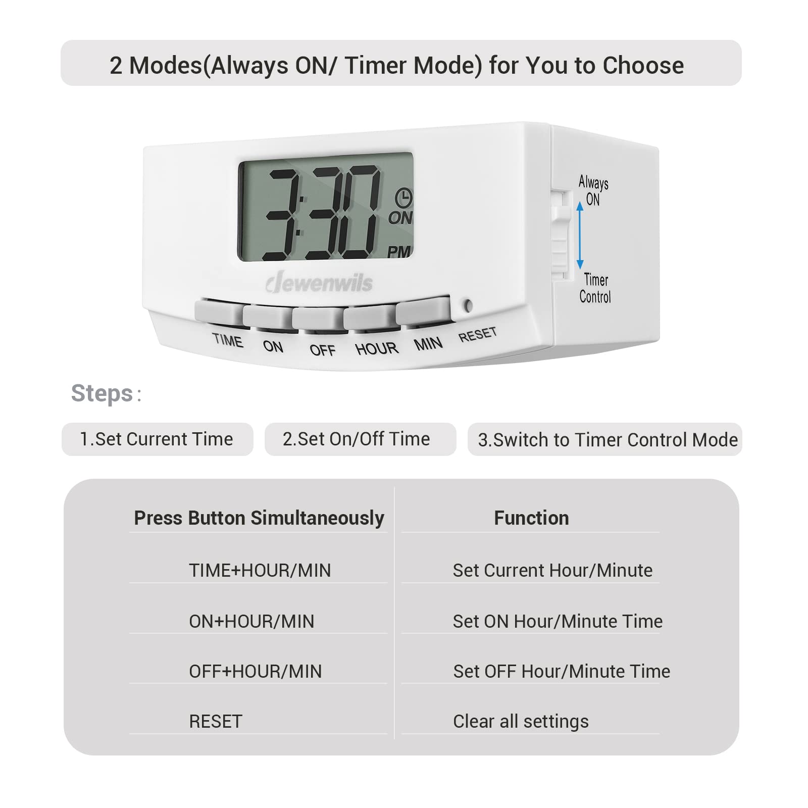 Foto 5 pulgar | Timer Outlet Dewenwils 24 Horas 125 V 15 A 1000 W Para Interiores, Paquete De 2 - Venta Internacional.