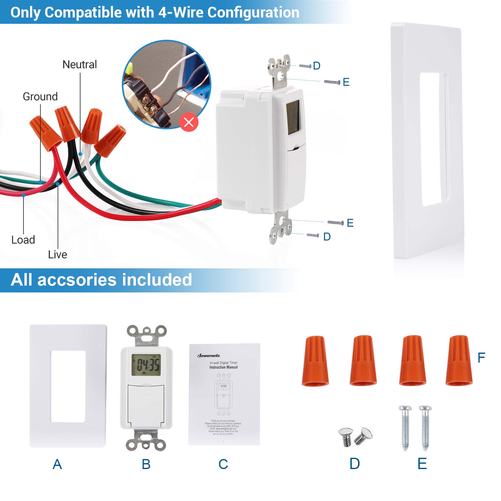 Foto 3 | Interruptor Temporizador De Pared Dewenwils Para 7 Días Y 7 Ajustes De Encendido/apagado - Venta Internacional.