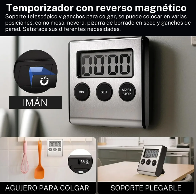 Foto 3 pulgar | Xtellar Temporizador Digital De Cocina De Acero Inoxidable Con Potente Adhesión Magnética