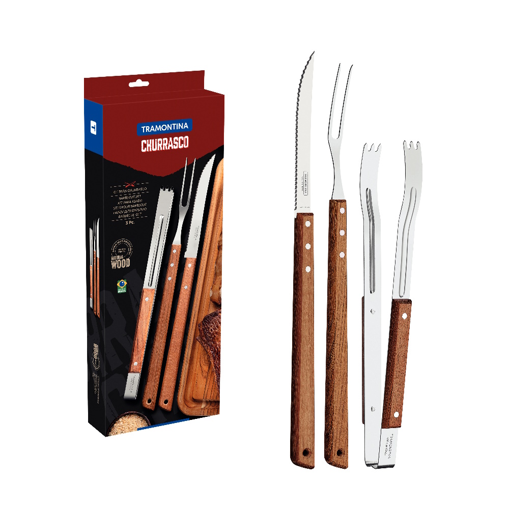 Juego De Utensilios Para Asado 3 Pza Madera Tramontina 26499/045