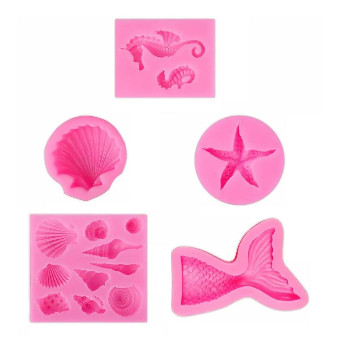 Molde de Silicona Malubero color Rosa para Fondant con Cola de Sirena con 5 Unidades