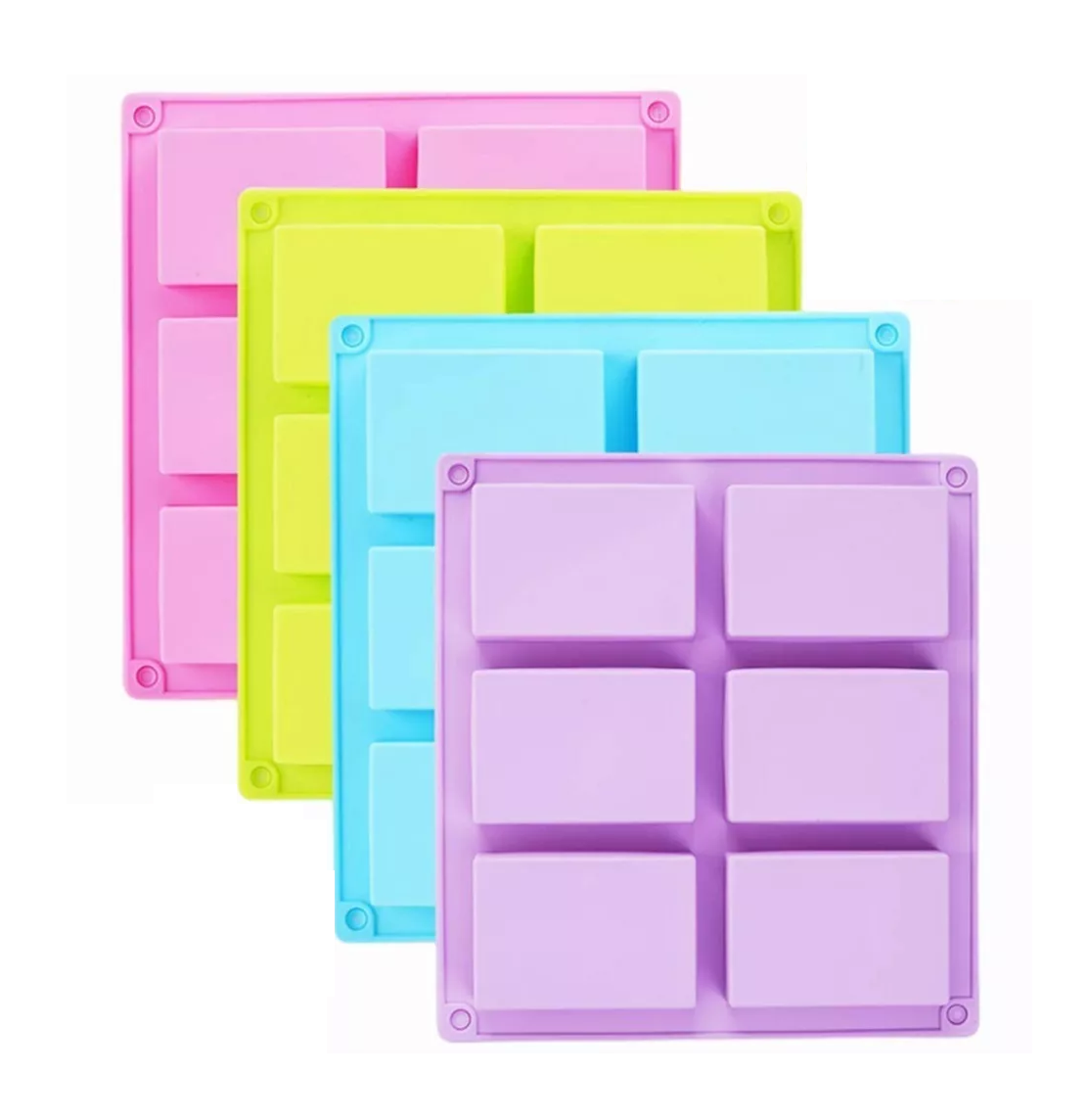 Moldes de Silicona Rectangulares 6 Cavidades Jabones BELUG Repostería 4 Piezas Multicolores