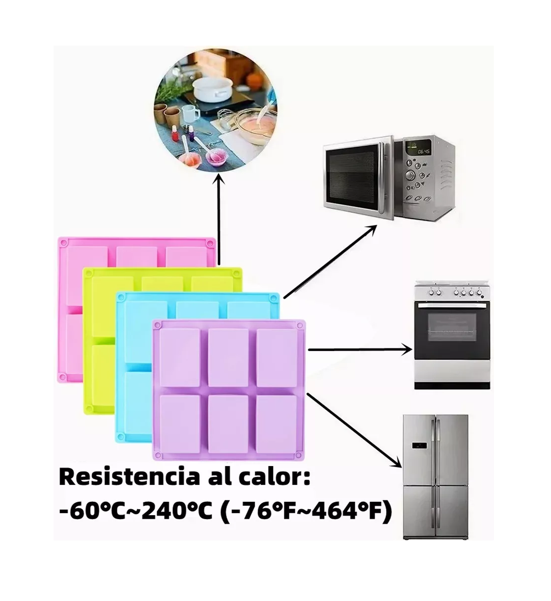 Foto 5 pulgar | Moldes de Silicona Rectangulares 6 Cavidades Jabones BELUG Repostería 4 Piezas Multicolores