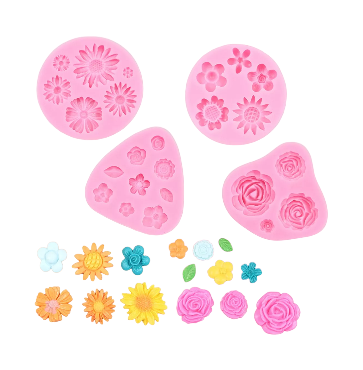 Moldes de Silicona Belug Rosa para Fondant de Flores 4 Piezas