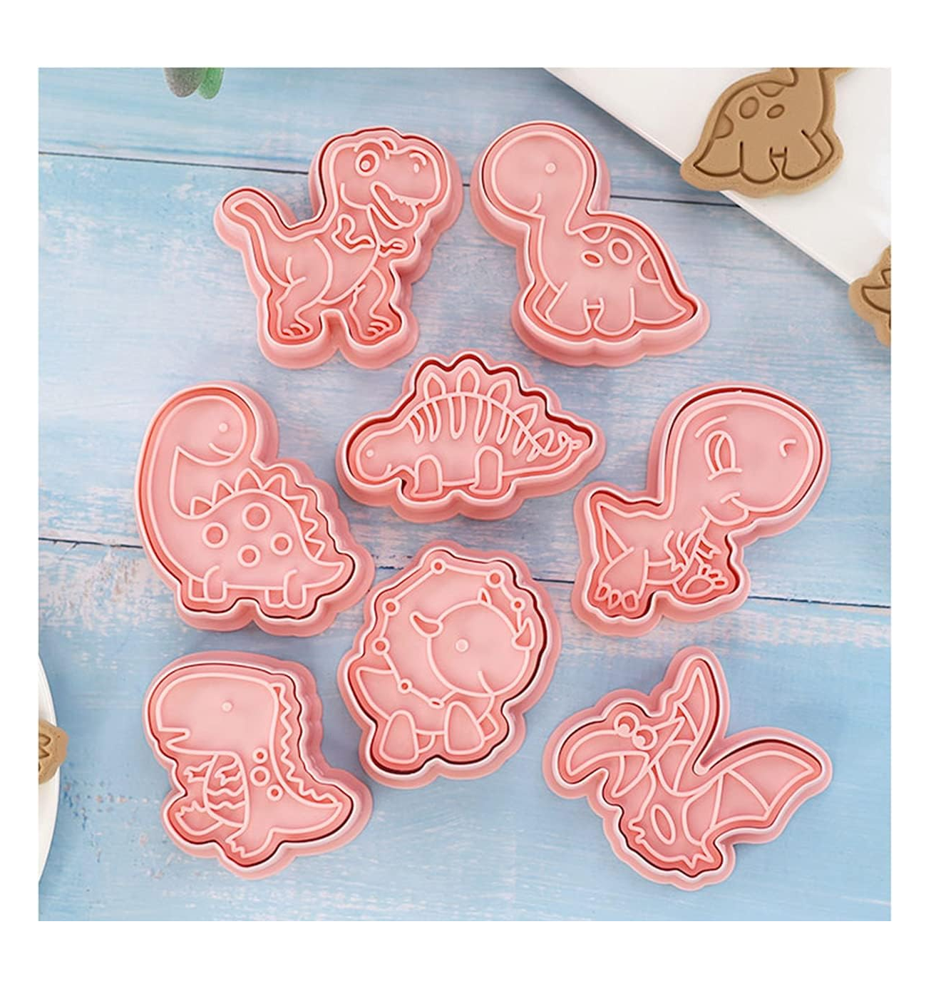 Foto 4 | Cortadores De Galletas Dinosaurios Moldes Repostería 8 Pzs, Rosa