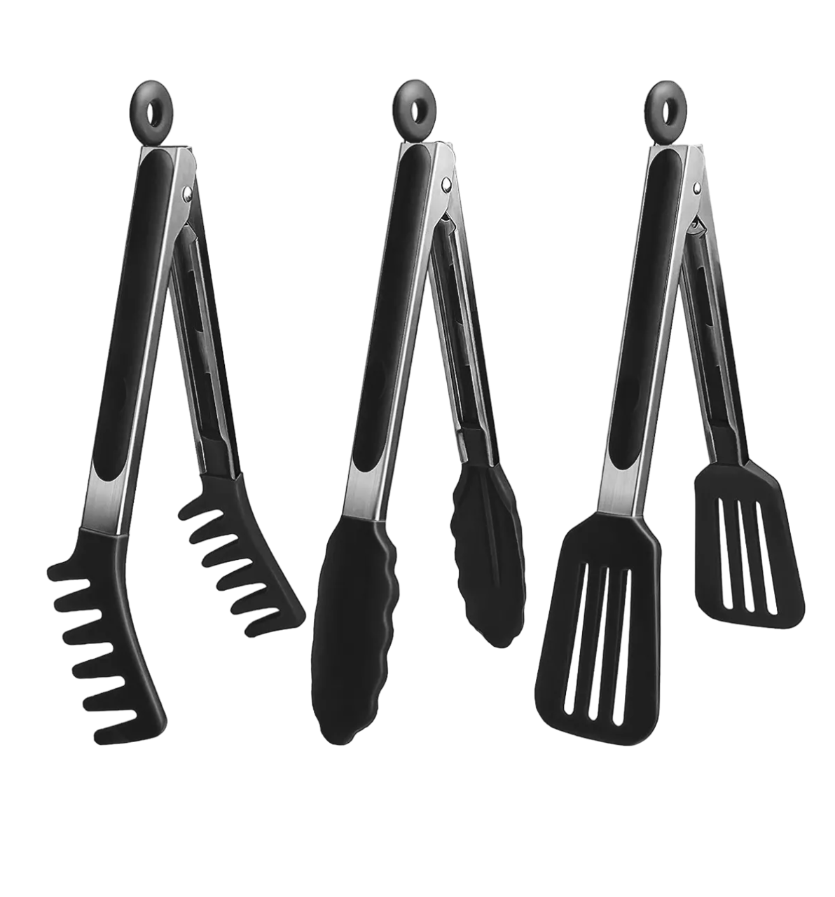 Set de Pinzas de Cocina Lab.G Silicona Acero Inoxidable Negras 3 Piezas