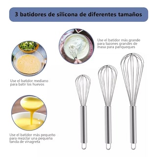 Foto 3 | Juego de 3 Batidores Globo Acero Inoxidable Plateados