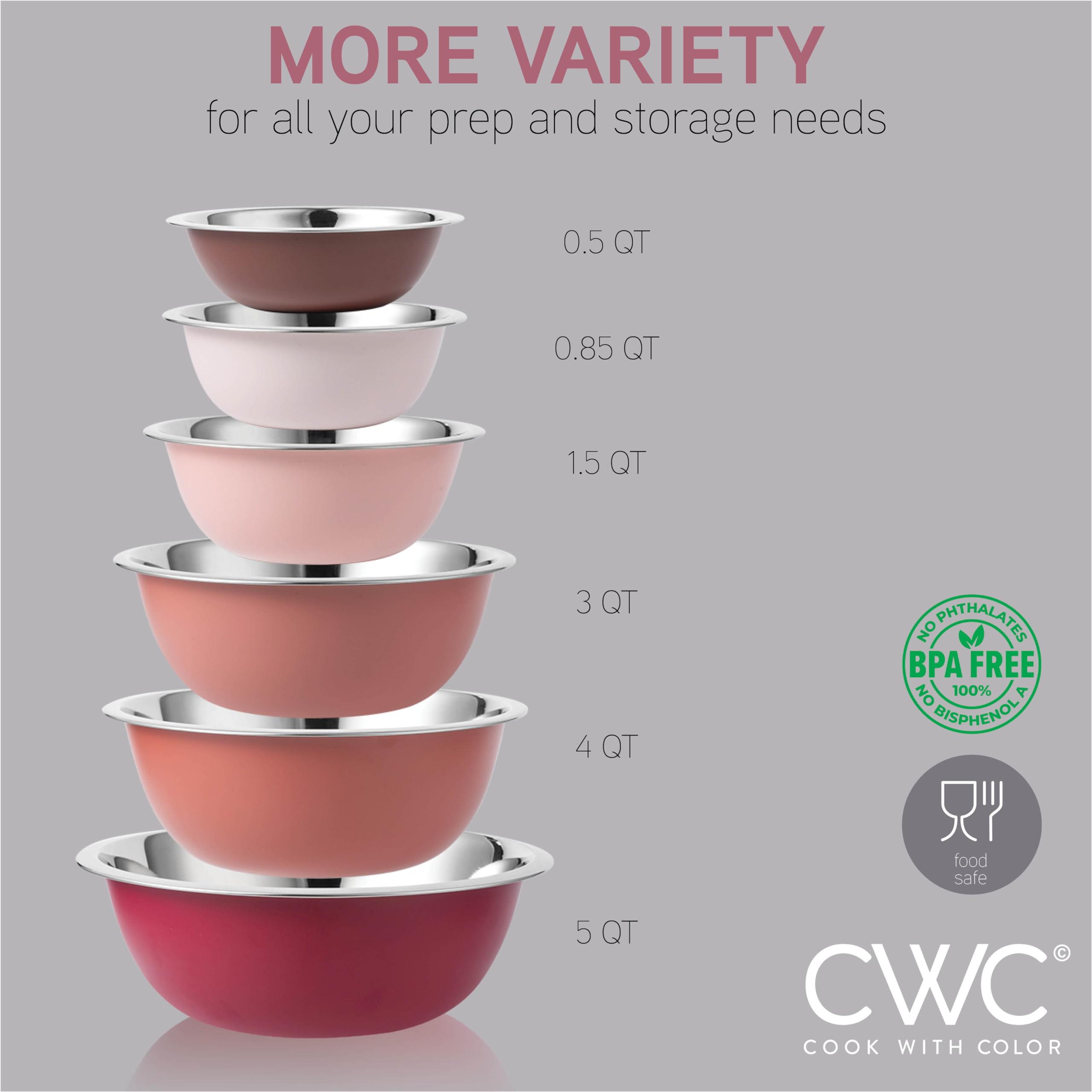 Foto 3 pulgar | Juego De 6 Cuencos Para Mezclar Cook With Color De Acero Inoxidable - Venta Internacional.