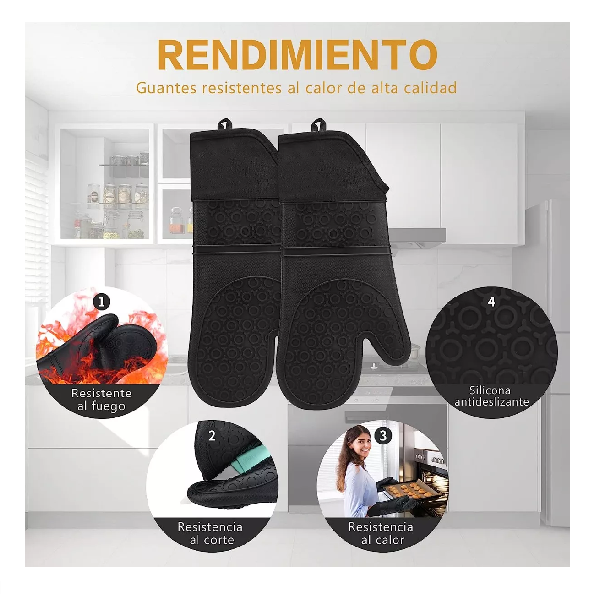 Foto 4 pulgar | Guantes De Silicon Cocina/horno 6 Piezas Resistente Al Calor Negro