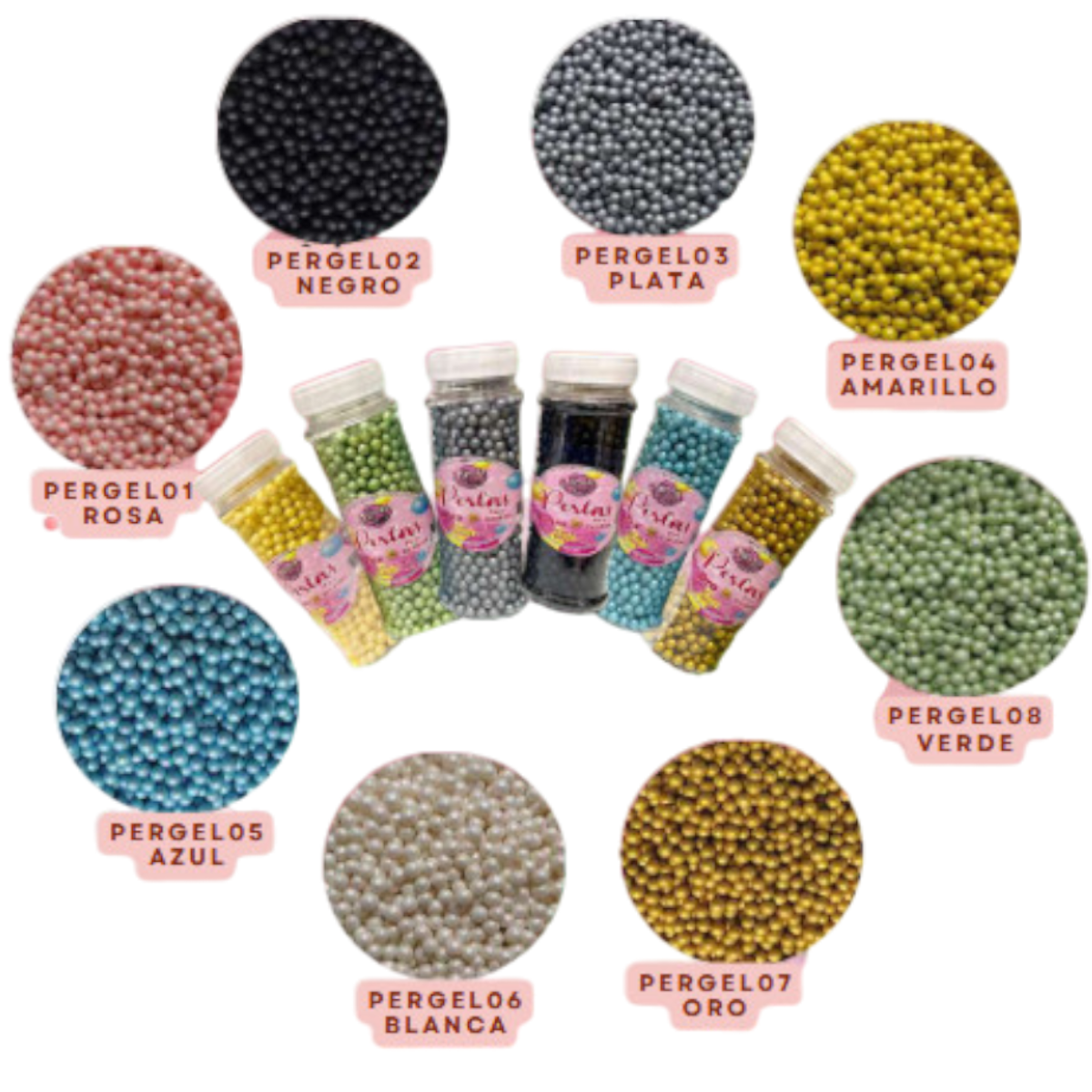 Perlas Para Gelatina De 100 Gr Con  8  Pz Colores Varios