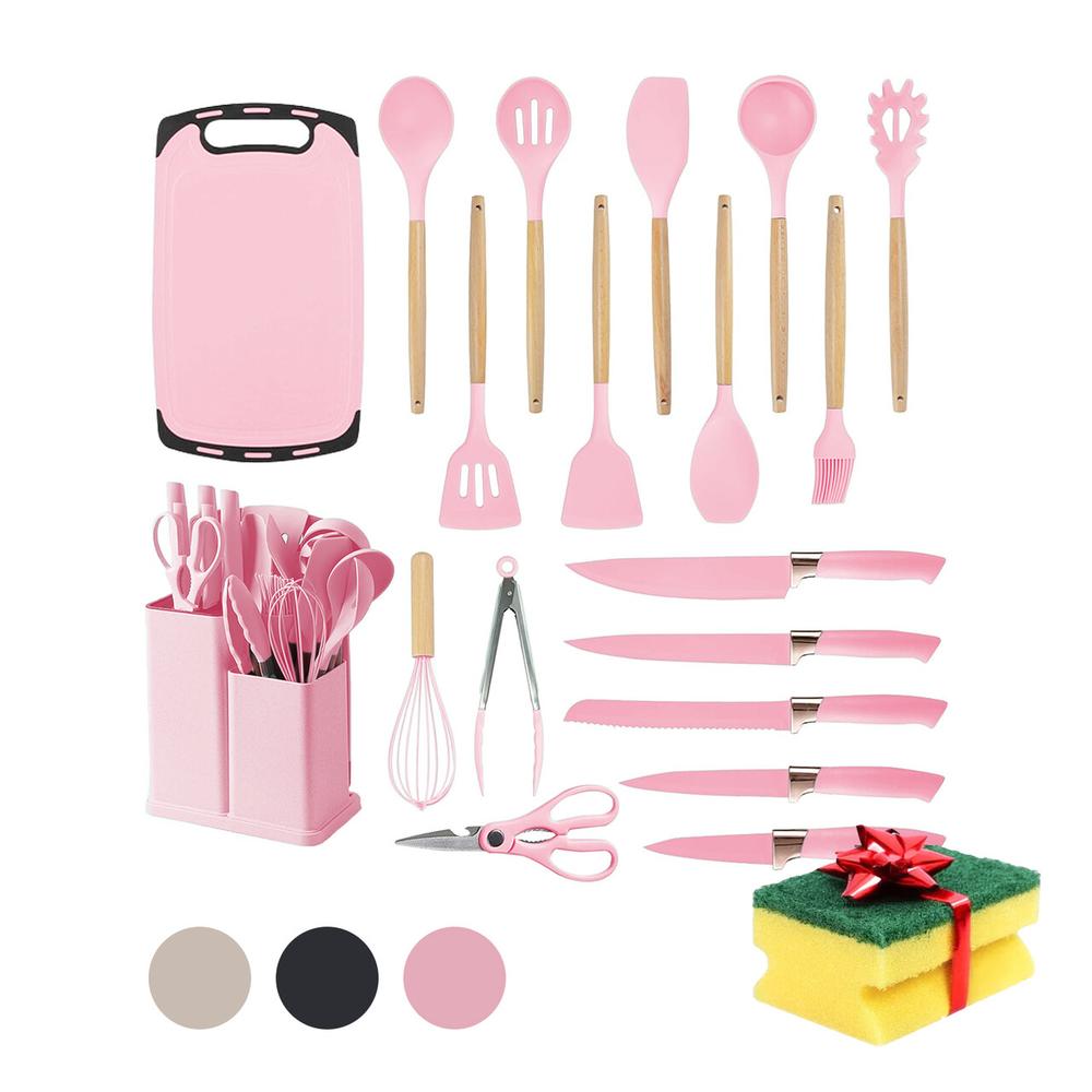 Set de Utensilios Okaeri Silicona Rosa 19 Piezas