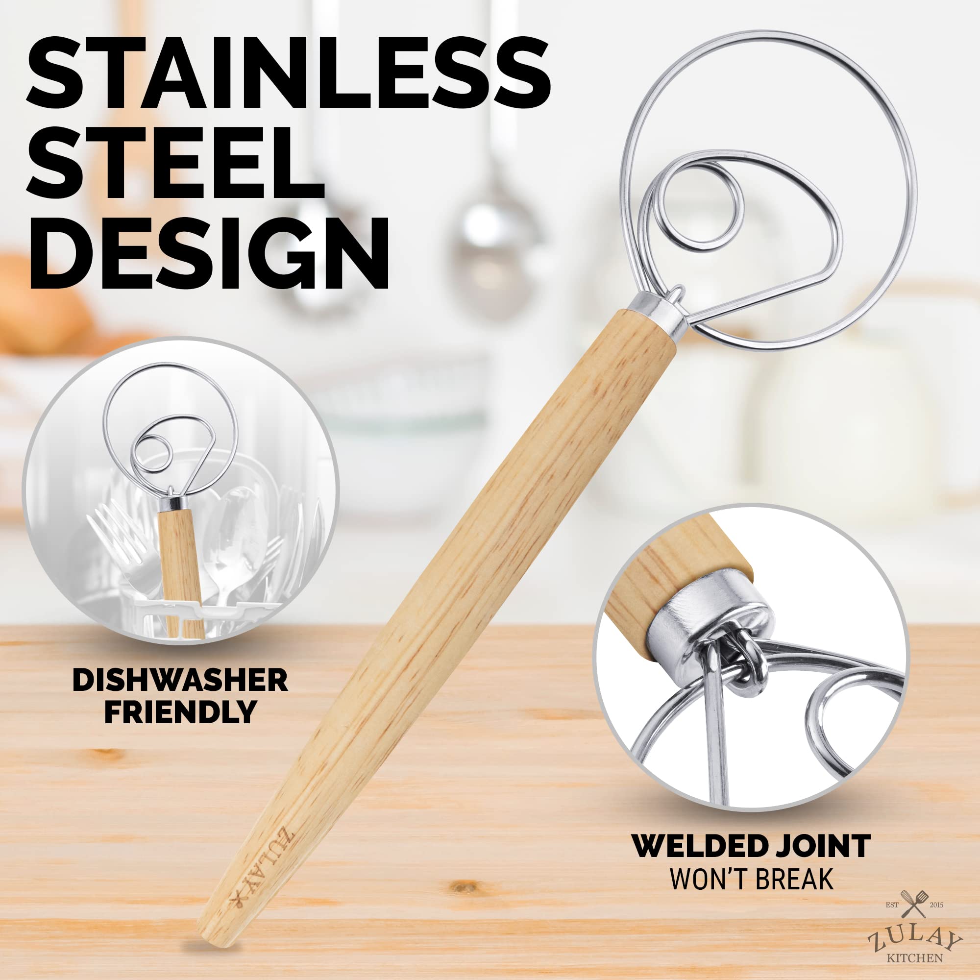 Foto 7 | Batidor de Masa Danés Zulay Kitchen de Madera con Acero Inoxidable - Venta Internacional